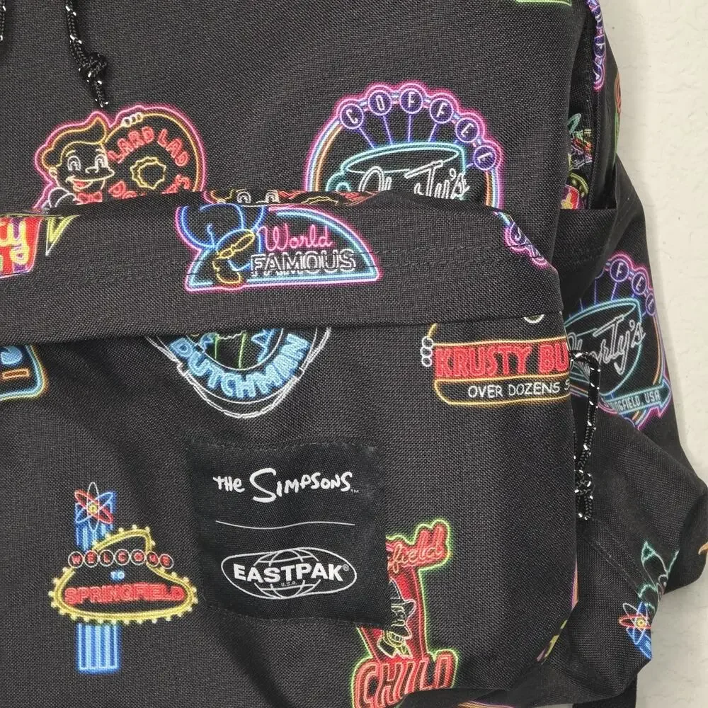 Eastpak Simpsons Backpack Padded Pak'r Neon Sign Patches Black School Bag NWT